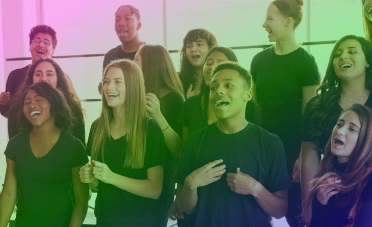 Performing arts students singing together